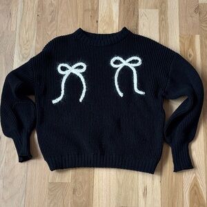 Petal & Pup Black Sweater with Cream Bow Details Size Small